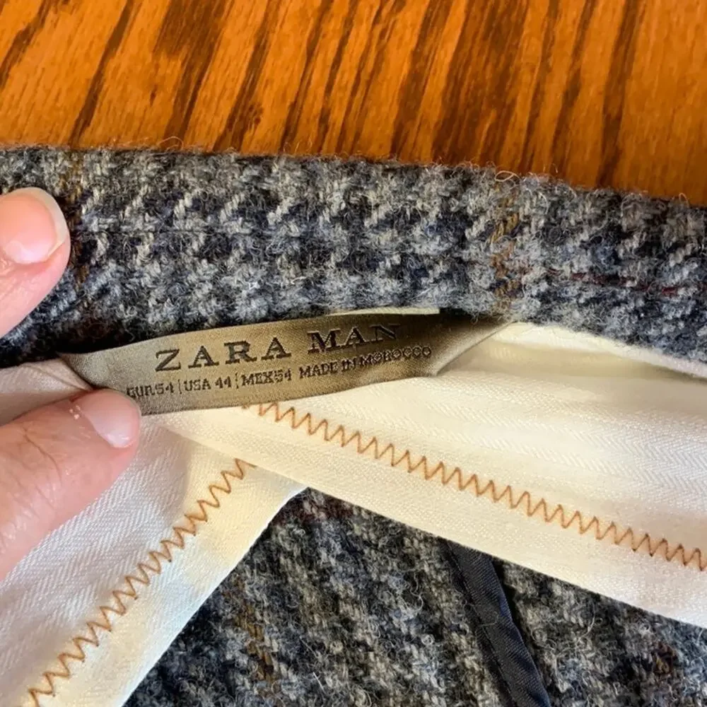 ZARA Man Tweed Blazer Elbow Patch Gray Sport Coat | Size 44 - Picture 6 of 6